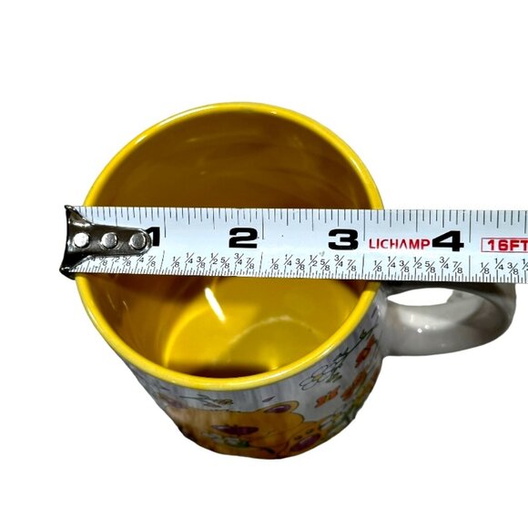 Vintage 1990s Teddy Bear Coffee Mug Orange Yellow Flower Power Accents & Designs - Picture 7 of 7